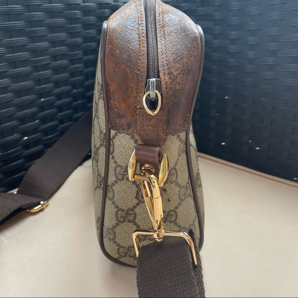 Gucci Vintage Purse 80s Supreme Monogram GG Crossbody Bag Brown Red Green - Picture 6 of 16